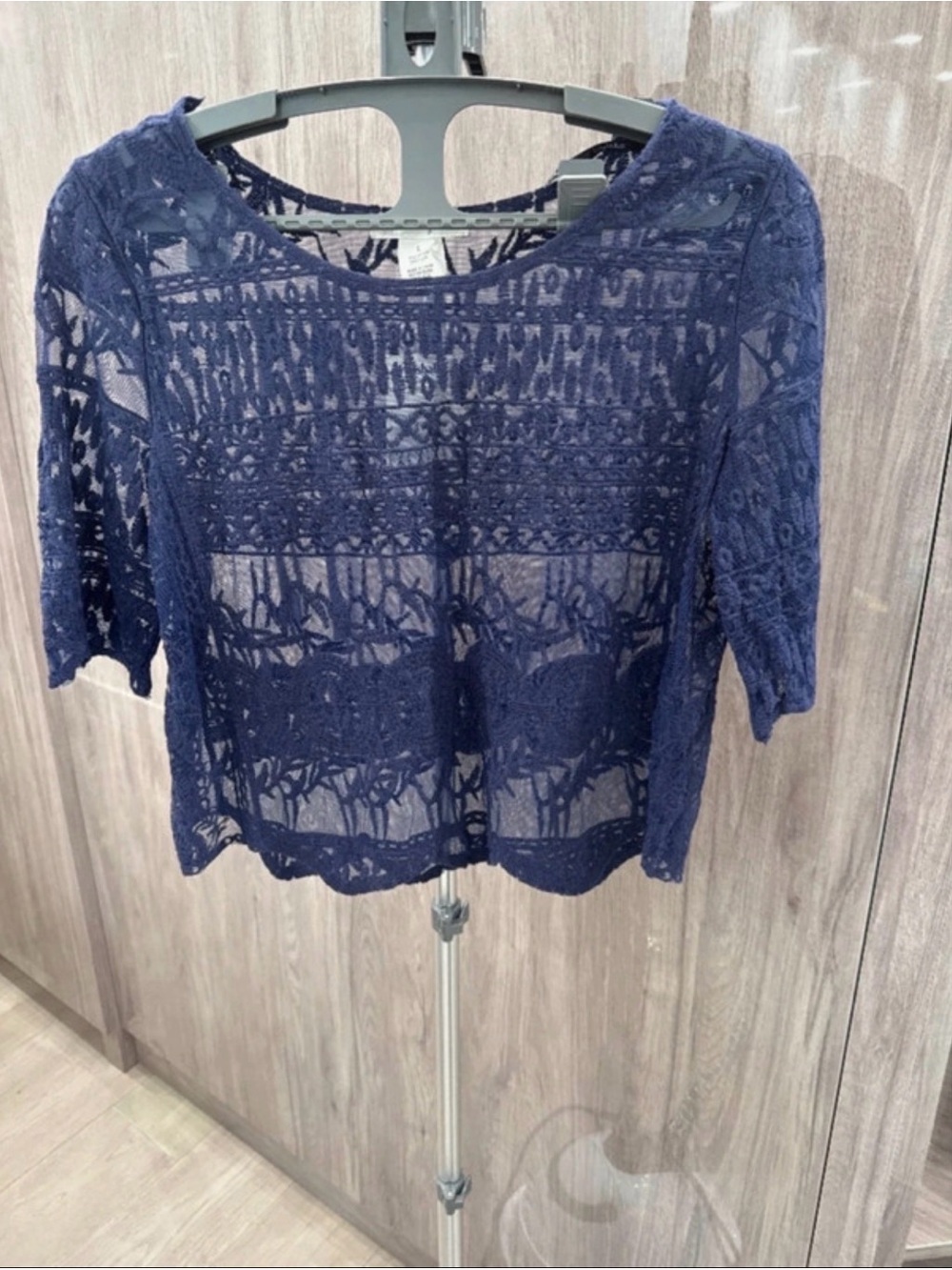 Say What? Navy Crochet Lace Short Sleeve Top